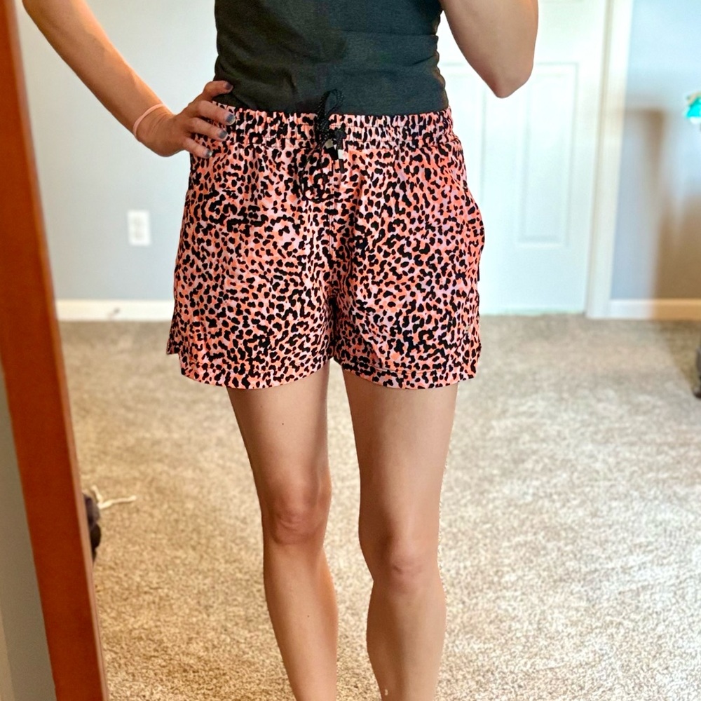 Fabletics Pink and Black Athletic Shorts with Leopard Print